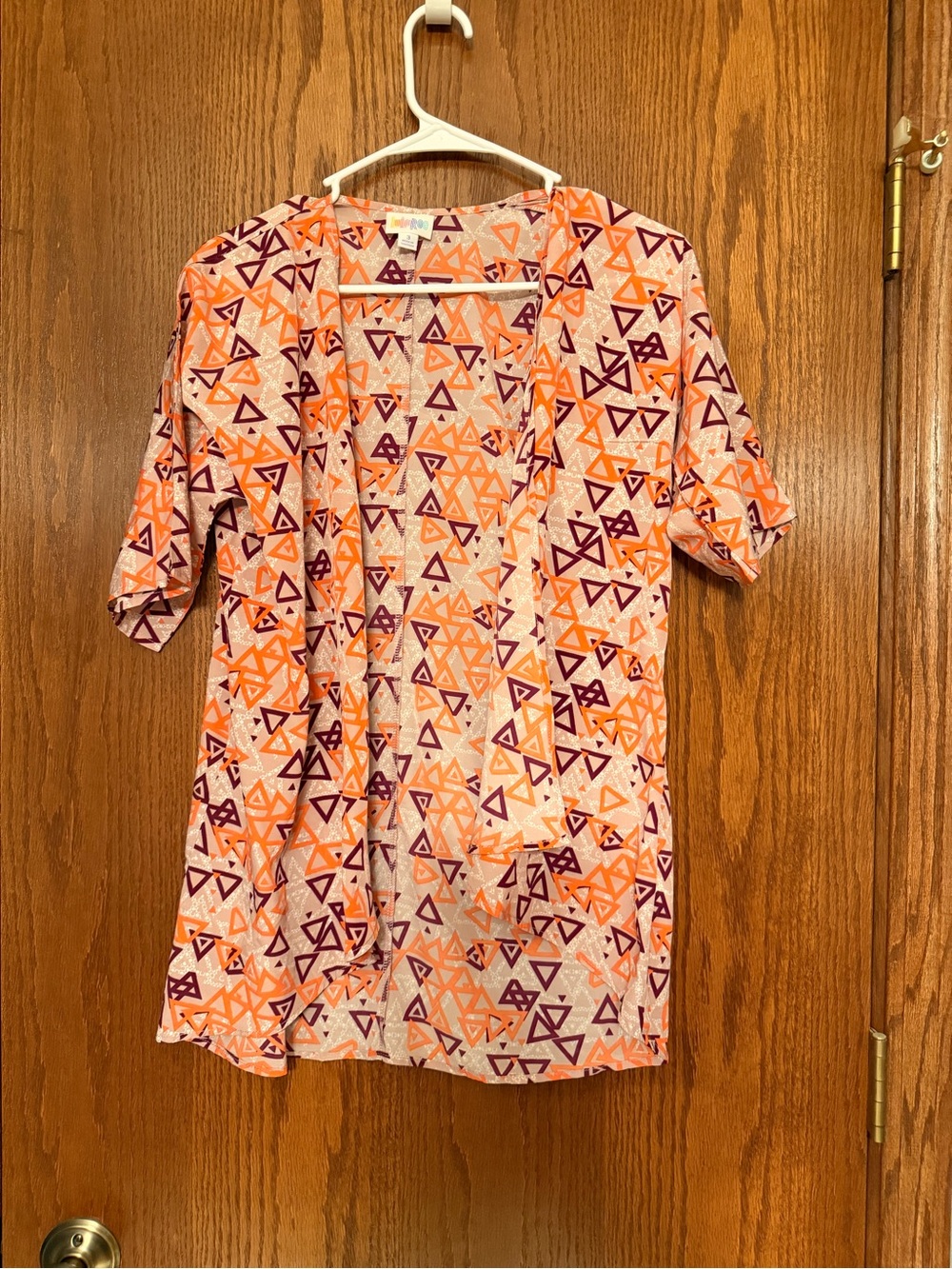 LuLaRoe Pink & Orange Triangle Print Kids Kimono